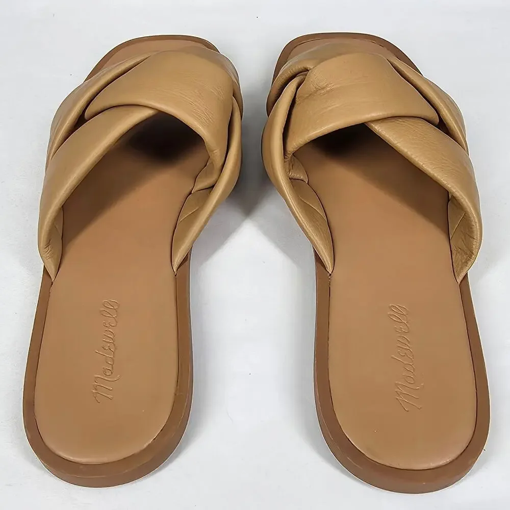 MADEWELL WOMENS JAYNA BRAIDED TAN LEATHER SLIDE SANDAL SIZE 9.5 ITEM ND963